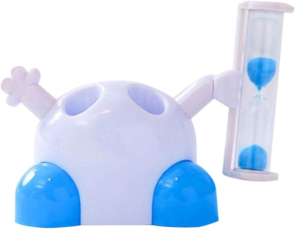 Creative Cartoon Toothbrush Storage Holder with Hourglass Timer Blue Plastic Toothbrush Rack for Bathroom Countertop