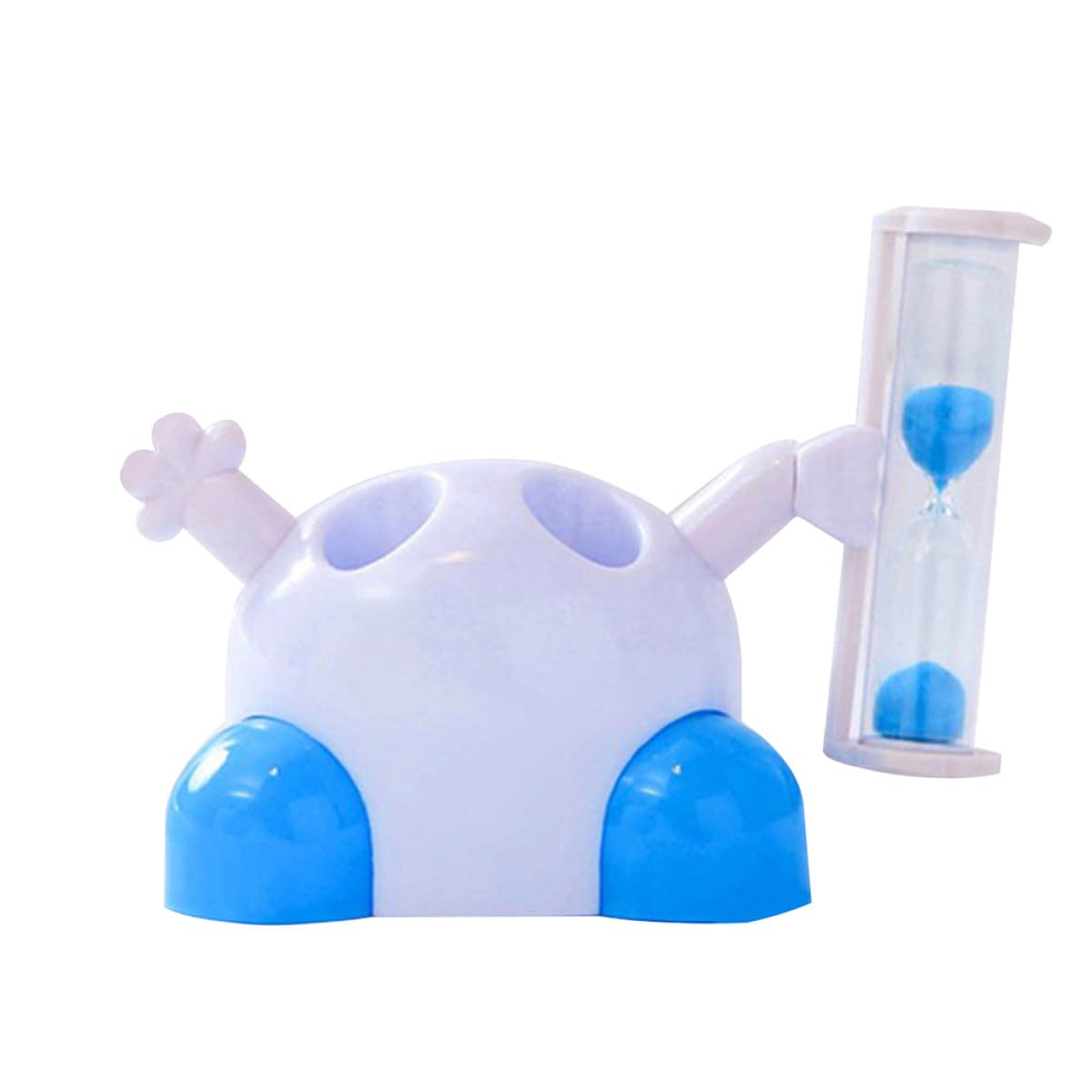 Creative Cartoon Toothbrush Holder with Hourglass Timer, Blue Plastic Toothbrush Storage Rack for Bathroom Countertop Organization