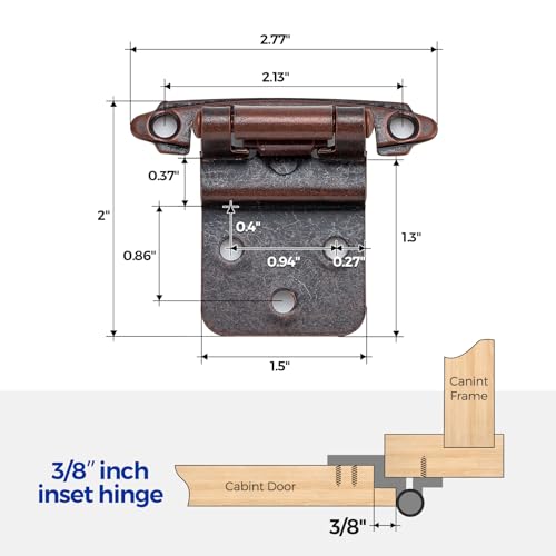 Image of Ravinte 10 Packs 5 Pair 3 /8 inch Inset Antique Copper Cabinet Self Closing Hinges for Kitchen /Bathroom /Furniture Cabinets & Doors,Decorative Cupboard Hardware with Door Bumper