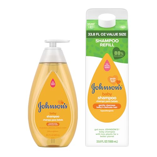 Image of Johnson's Baby Shampoo 20.3 fl. Oz, Tear-Free Formula and 33.8 fl. Oz Refill Pack, Gentle Baby Shampoo for Delicate Skin, Bath Starter, Fresh Scent, Unisex