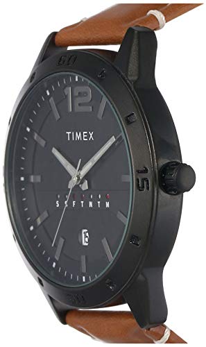 TIMEX Analog Watch for man with Black Round Dial & Tan Leather Strap Band Water Resistant Men's Wrist Watches - TW000U934 - Image 3