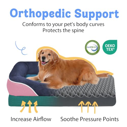 Image of Chez Paw Waterproof Orthopedic XL Dog Bed for Large and Extra Large Dogs | Egg Crate Foam, 4-Sided Bolster Support, Waterproof Liner, Non-Slip Bottom, Machine Washable Cover, 42 x 30 Inch