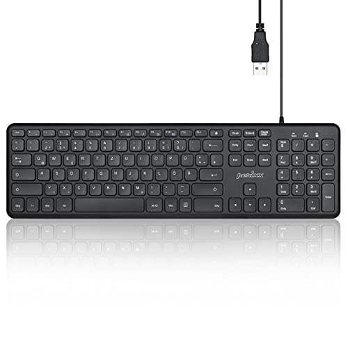 Perixx 11725 PERIBOARD-210 DE Kabelgebundene Standard USB Tastatur mit leisen Scherenstrukturtasten für Computer, Laptop und Tablet, Schwarz, QWERTZ