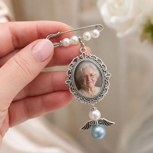 Image of MIXJOY Something Blue Gift for Bride, Wedding Day Bridal Blue Pearl Angel Wings Bouquet Garter Charm for Bride to Be