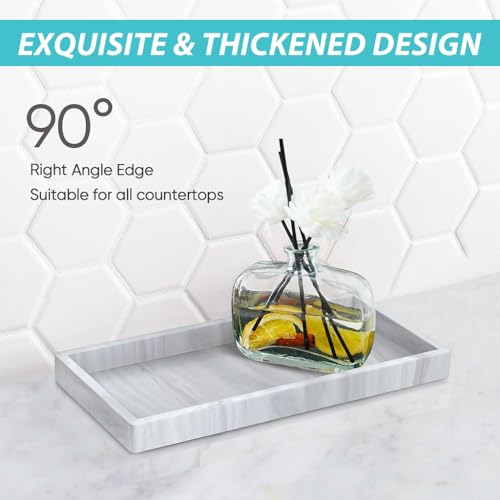 Image of HASTHIP Silicone Bathroom Tray for Countertop & Vanity, Modern Marble Pattern Jewelry, Wristwatch, Makeup, Perfume Organizer, Non-Slip, Durable Storage Tray, 20x10cm, Easy to Clean