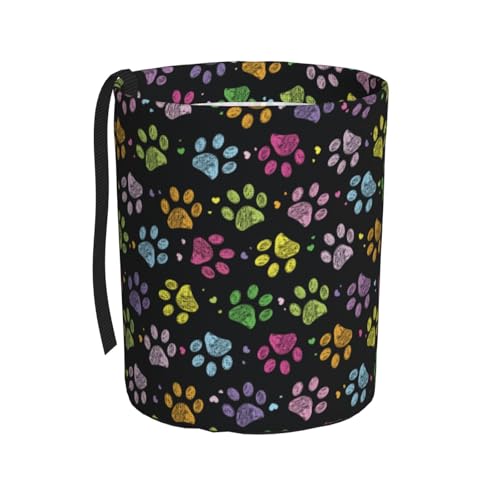 Image of Car Garbage Bag Colorful Paw Print Mini Car Trash Bin Portable Collapsible Waterproof Rubbish Bag for Car Accessories Back Front Seat Cup Holder