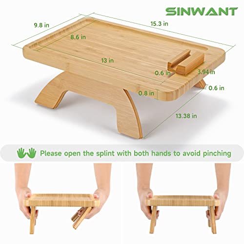 Sinwant Bamboo Sofa Tray Table Clip On Side Table For Wide Couches Arm, Foldable Couch Tray With 360° Rotating Phone Holder, Armrest Table For Eating/Drinks/Snacks/Remote/Control #TOP1