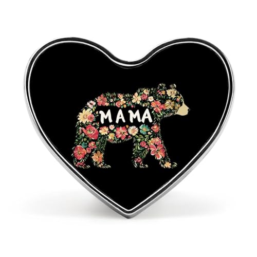 Mama Bear Floral Brooch Pins for Women Men Cute Heart Badge Lapel Pins for Party Wedding