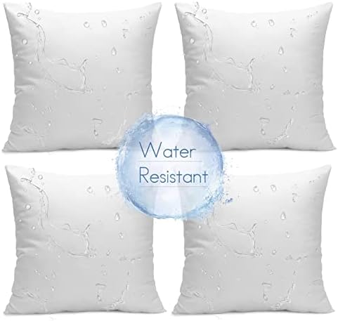 Ashler 18 x 18 Outdoor Pillow Inserts Set of 4 Water Resistant Throw Pillow Inserts Premium Hypoallergenic Pillow Insert for Patio, Bench, Garden, Indoor Outdoor Decorative Made in USA