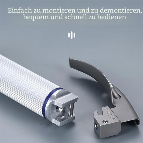 Airway Intubation Set Edelstahl mit 3 gebogenen Klingen, 2 LED Ersatzbirnen und Griff für medizinisches Fachpersonal, Ärzte, Krankenschwestern