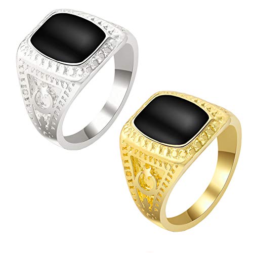 PAADIYA Herren Hip Hop/Rock Ringe Mond/Stern Ausgefroren Punkband Ring Vintage Siegelring Fingerring Modeschmuck Für Männer Jungen (Silber+Gold, US 11) Cover