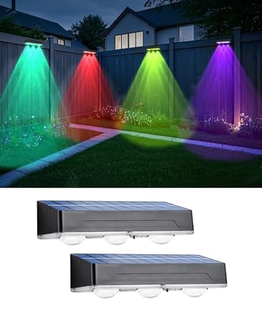 INDARUN Outdoor Fence Solar Lights Waterproof with 3 Bright Lens LEDs & 12 Modes, Outdoor Solar Lights for Yard, Solar Step Deck Garden Lights, for Patio Porch Backyard Decor