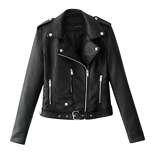 Veste de motard en cuir synthétique noir pour femme décontractée XL