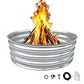 Pavlushka Galvanized Fire Pit Ring, Outdoor Round Heavy Duty Steel 36 Inch Small Fire Ring for Backyard, Camping, Gardening, Bonfire, Beach, 3FT Sliver