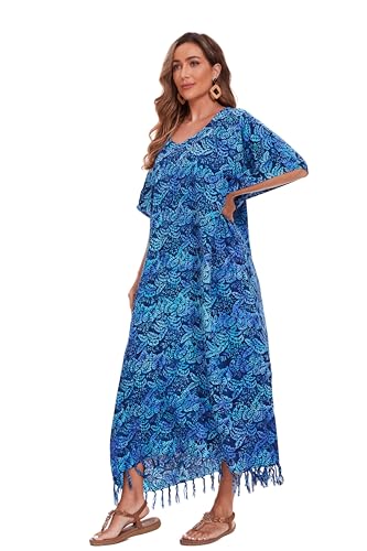 Image of Beautybatik Women Hand Blocked Batik Rayon Caftan Kaftan Bali Loungewear Maxi Plus Size Long Dress XL to 4X