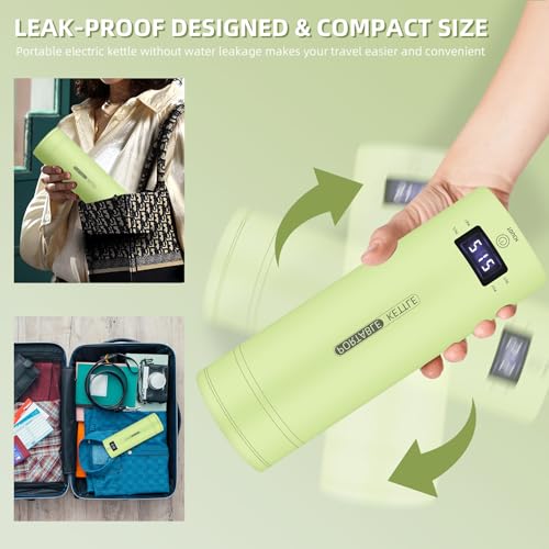Image of Travel Electric Kettle Portable Small Mini Tea Coffee Kettle Water Boiler, Water Heater with 4 Temperature Control,304 Stainless Steel with Auto Shut-Off & Boil Dry Protection, BPA-Free (Green)
