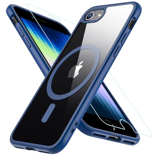 Coque iPhone 7 magnétique avec protection d'écran en verre bleu