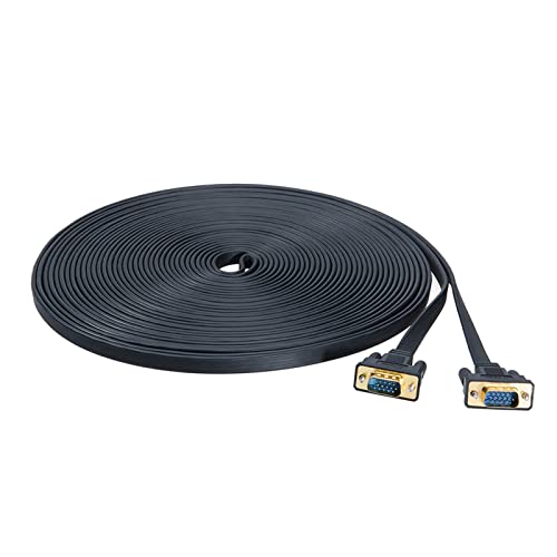 Image of DTech Flat Thin VGA to VGA Cable 75ft Extra Long Male to Male 15 Pin Connector Cord for Computer to Monitor 1080p HD Video (23 Meter, Black)