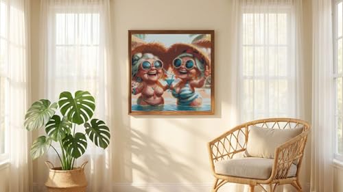Image of Granny and Sandy Beach Stamping Cross Stitch Kits, Embroidery Starter Kit for Adult Beginners, 11CT Cross-Stitch Patterns Dimensions Kit Arts,Needlepoint Kit Crafts for Home Decor 13.7 x 13.7 inch