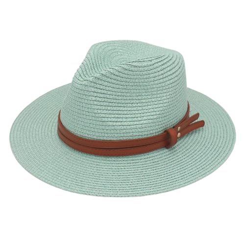 Women Wide Brim Straw Panama Roll up Hat Fedora Beach Sun Hat UPF50+ Light Green