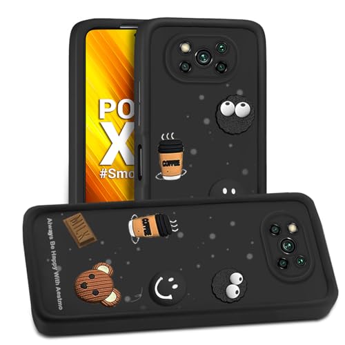 Image of AESTMO Back Case Cover for Poco X3 / X3 Pro / X3 NFC Cover | Cute Fun Cartoon 3D Ball | Coffee Silicone Case | Full Body Protection | Camera Protection Back Cover for Poco X3 / X3 Pro / X3 NFC (Black)