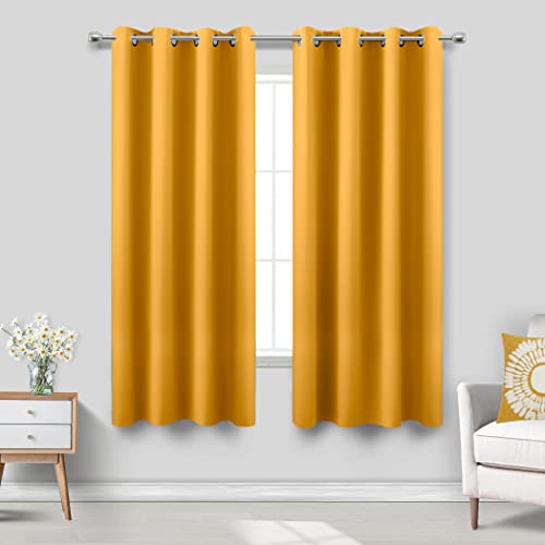 Image of KOUFALL Yellow Curtains 63 Inch Length for Kitchen Living Room,Window Treatments Curtain Drapes with Grommet,2 Panels