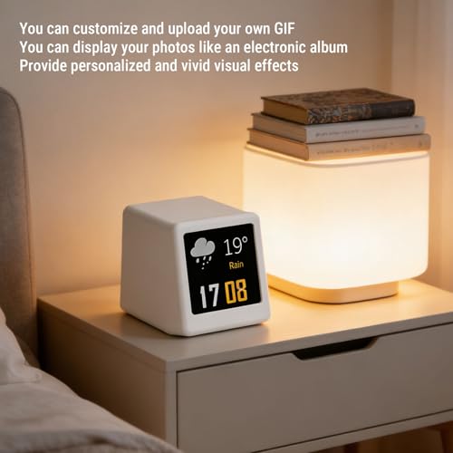 Sxhlseller LED ダイナミック ディスプレイ 1.54 インチ IPS スクリーン、天気、湿度、温度、GIF アニメーション用の WiFi デジタル卓上時計、ミニマリストのレトロなデザイン [3]
