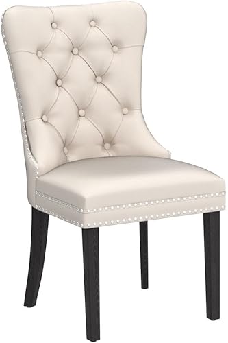 Miniatura 55 de Juego de 2 sillas de comedor, sillas de terciopelo copetudas con patas de acero inoxidable doradas, anillo de metal con ribete de remache, respaldo