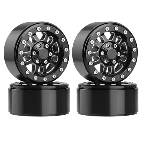 HobbyPark 1.9 Beadlock Wheels for TRX4 Axial SCX10 II III RR10 Wraith Redcat Gen 8 Gen 7 RC4WD 1/10 Scale RC Crawler Car (Black Ring)