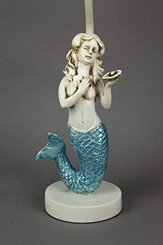 Blue Glitter Tail Mermaid Resin Table Lamp Burlap Shade Coastal Decor Accent Light 22.5 Inches High #TOP2