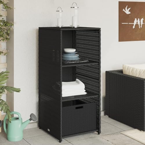 Gecheer Armario Jardin Armario Exterior Impermeable Armario Bajo Armario de Almacenaje Ratán PE Armario Escobero Armario de Exterior e Interior,Jardín y Terraza Negro 50x55x115 cm