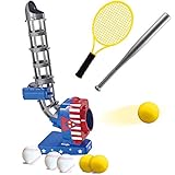 JOYIN 2 in 1 Automatic Pitcher Play Set, Toy Tennis and Baseball Pitching Machine, Tennis Baseball Training Toy Set for Kids Backyard Outdoor Pitcher Game, Patriotic American USA Flag Baseball Toy