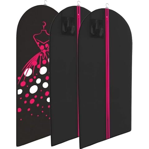 Suit, Dress, Gown Garment Travel Bags 3 Pack, 54" -Men's and Women's -Your Bags (Black & Fuchsia Homecoming) Cover
