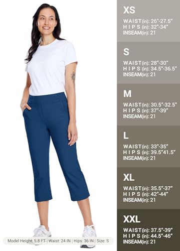 Willit Calça capri feminina para ioga, elástica, negócios, trabalho, casual, capris, perna reta, par