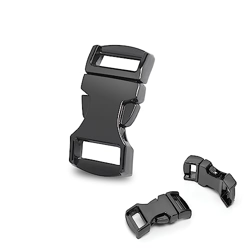 CooBigo 5 Pack Metal Side Release Buckle 1/2 inch Webbing Buckle Paracord Bracelet Clip Clasps for Leather Strap, Dog Collars, Harness, Belt, Backpack, Purse - Gun Black (Inner Dia.13mm)
