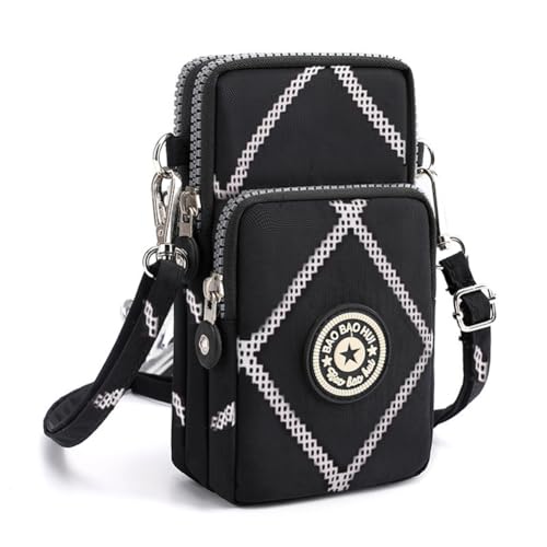 Pequena bolsa transversal para mulheres, mini bolsa de celular carteira com alça ajustável sobre o ombro, Listras brancas, Small