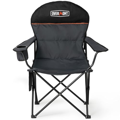 OVERMONT Klappbarer Campingstuhl mit Hoher Rückenlehne - Faltbarer XXL-Stuhl bis 150 KG - Tragbarer Gartenstuhl mit Getränkehalter - für Outdoor Wandern Picknick Angeln OVERMONT Klappbarer Campingstuhl mit Hoher Rückenlehne - Faltbarer XXL-Stuhl bis 150 KG - Tragbarer Gartenstuhl mit Getränkehalter - für Outdoor Wandern Picknick Angeln