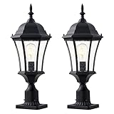 GOALPLUS 24' Aluminum Outdoor Post Light with 3' Fitter Base for Post Pole Mount, 2 Pack Black Exterior Pole Lantern Lights with Seeded Glass, Large Outside Post Lamp for Yard Garden