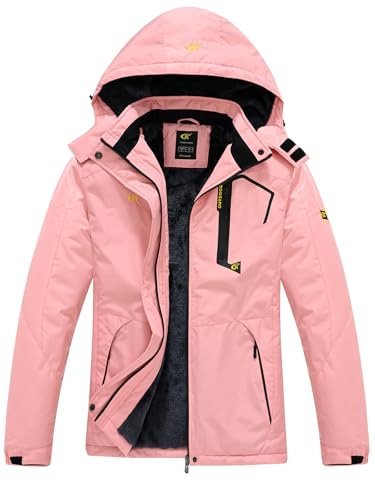 Pdbokew Womens Skiing Snowboarding Jackets with Chest Pocket Pink Small