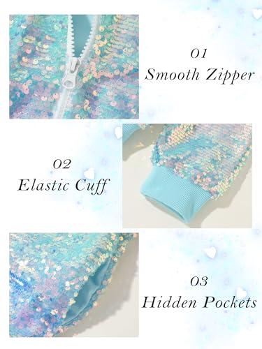 Happy Cherry Girls Sequin Bomber Jacket Lightweight Glitter Long Sleeves Coat Zipper Jackets for Kid4