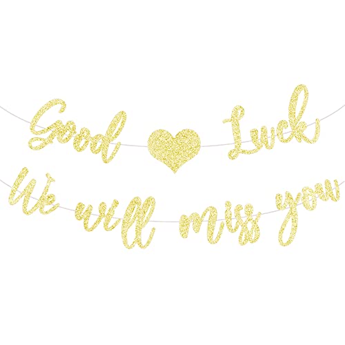 PALASASA Good Luck We will Miss You banner, Farewell Party Decoration, Retirement Party -Graduation Party Going Away Party Office Work Party Farewell Party Decorations Supplies (Gold)