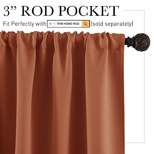 RYB HOME Bathroom Window Curtains - Super Soft Blackout Privacy Curtains for Baby Nursery Bedroom Basement Garege Workshop Kitchen Dining Living Room, W 29 x L 30, Burnt Orange, 2 Pcs