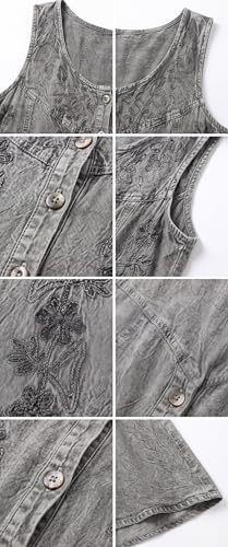 Image of Sakkas Maya Floral Embroidered Sleeveless Button Up Rayon Dress