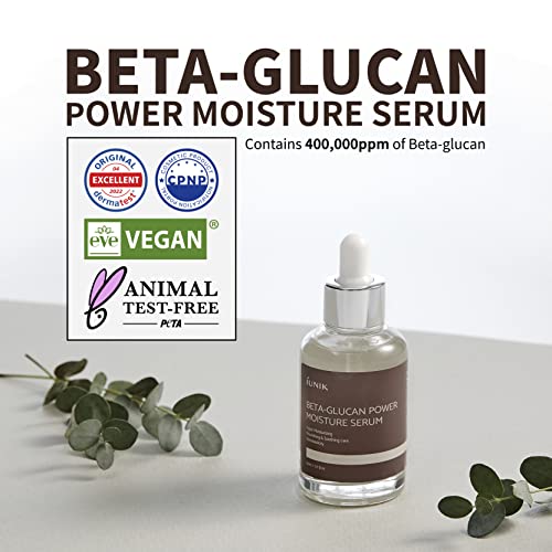 Iunik Beta-Glucan Power Deep Moisture Vegan Serum 400,000 Ppm Intense Hydration Mushroom Yeast Extracts Naturally-Derived - Dry Mature Sagging Sensitive Skin Cell Regenerating Lifting Korean Skincare W/ Facial Cream Mini #TOP1