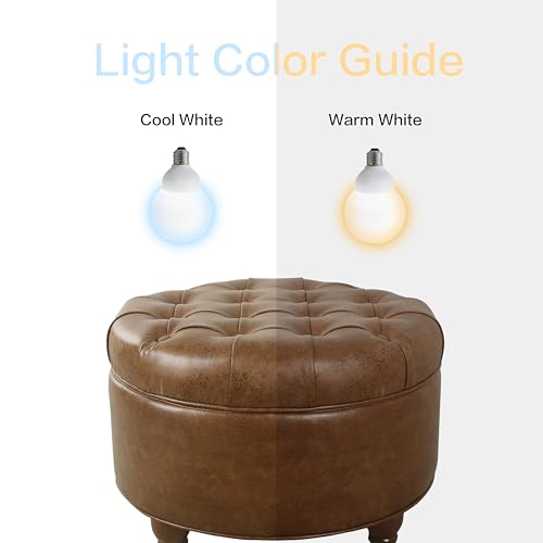 Homepop Home Decor | Button Tufted Faux Leather Round Storage Ottoman | Ottoman with Storage for Living Room & Bedroom (Brown) - Thumbnail 4
