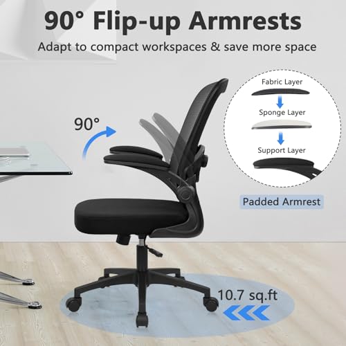 Image of KLASIKA Desk Chairs with Wheels, Ergonomic Mesh Back Home Office Chair Adjustable Lumbar Support & Height Swivel Rolling Computer Task Chairs with Flip Up Armrests for Conference Meeting, Black, 10PK