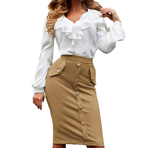 Rawdah_Faldas Mujer Largas Elegantes Faldas Mujer Cortas Verano Fiesta Originales Falda De Bolsillo con Botón De Cintura Alta para Mujer