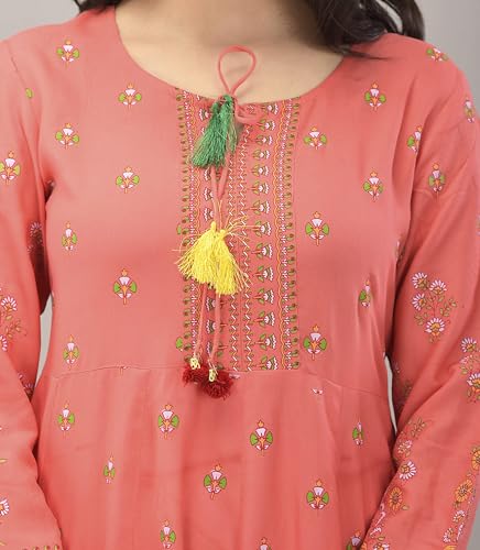 Image of Aj Art Anarkali Kurti for Women and Girls Floral Golden Print Regular Slim Fit Rayon Blue (Set of 1)