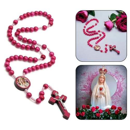 Terço Mulheres Madeira Rosa 8mm Nossa Senhora Fátima Católico