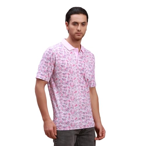 Image of Colorplus Men's Pure Cotton Print Pattern Classic Fit Polo Neck Half Sleeve Casual T-Shirt